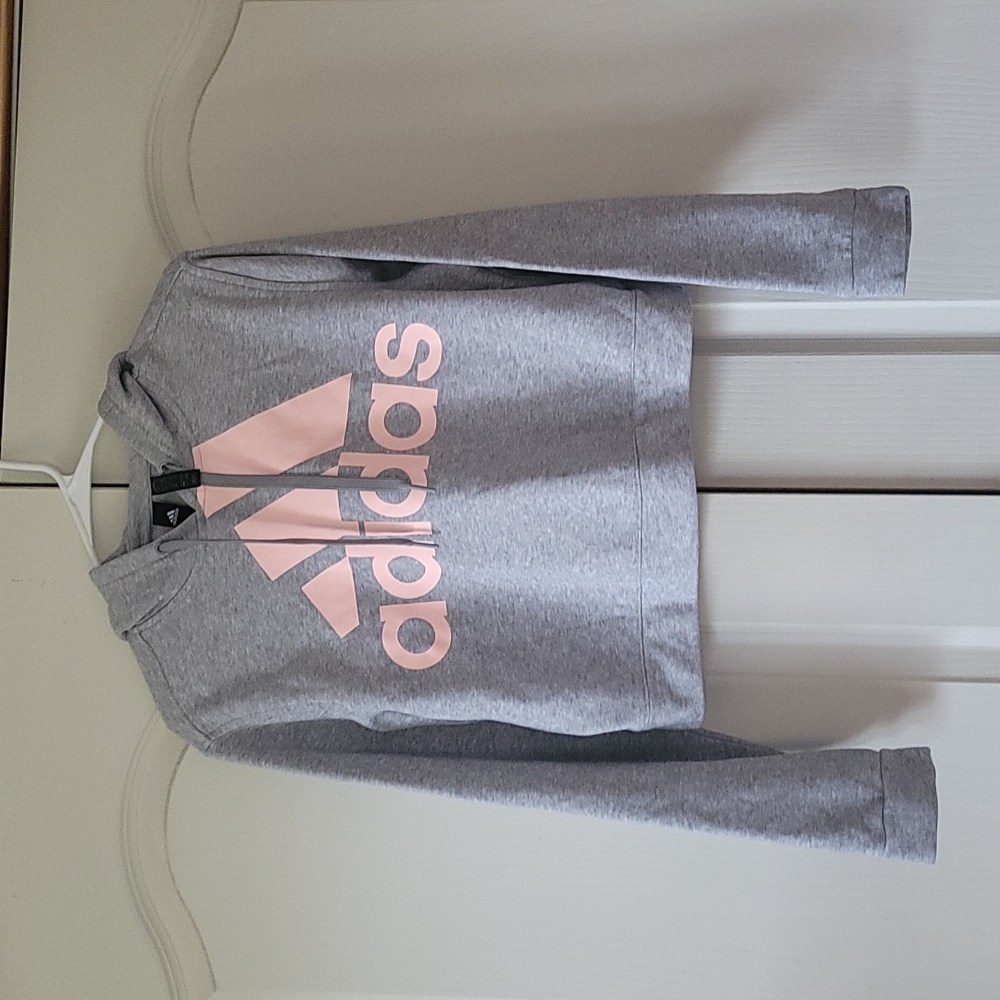 Adidas size large 16/18 gray and pink midriff hooded sweater - Picture 1 of 3
